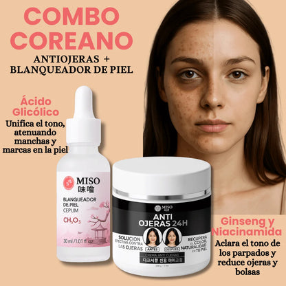 Combo Coreano: Crema Anti-Ojeras + Sérum Blanqueador de Piel (Fórmulas Premium Coreanas)