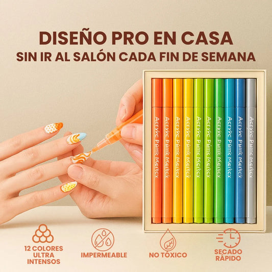 MARCADORES ACRILICOS DE ESMALTE PARA UÑAS (SET PREMIUM DE 12)