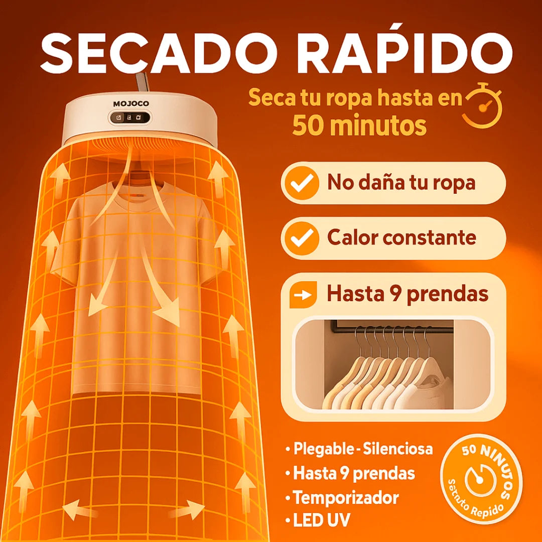 SECADOR DE ROPA PORTÁTIL (Secado rápido con temporizador y LED UV)