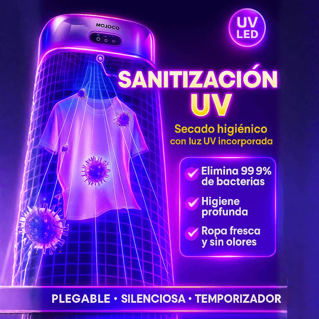 SECADOR DE ROPA PORTÁTIL (Secado rápido con temporizador y LED UV)