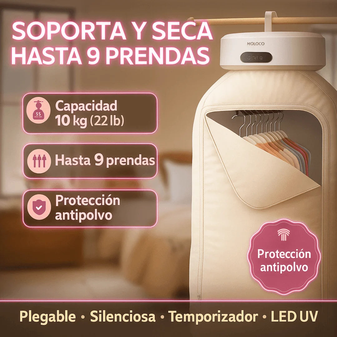 SECADOR DE ROPA PORTÁTIL (Secado rápido con temporizador y LED UV)